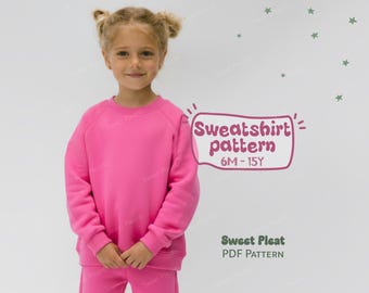 Kinder Sweatshirt Schnittmuster für Kinder, Raglanpullover Muster für Kleinkinder, Mädchen Top Schnittmuster