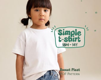 Patrón de camiseta sencilla para niños, patrón de camiseta básica para niñas, patrón de costura de camiseta infantil