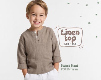 Linen Top Pattern For Kids Shirt Pattern For Boys Cotton Top Sewing Pattern For Children, Summer Tunic Pattern For Toddlers
