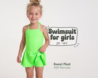 Schnittmuster für einen Badestrampler für Kinder, Schnittmuster für einen Badeanzug für Mädchen, Schnittmuster für einen Bikini für Kleinkinder