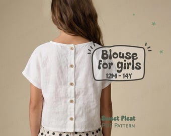 Cotton Top Pattern For Girls, Simple Top Sewing Pattern For Kids, Linen Shirt PDF Sewing Pattern For Children, Girl's Blouse Pattern
