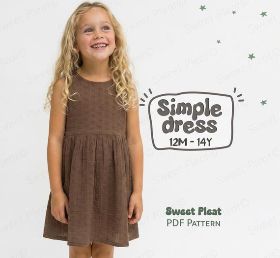 Simple Dress Pattern For Girls Flared Dress Pattern For Kids, Baby Girl Linen Dress Sewing Pattern