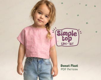 Linen Top Pattern For Girls, Simple Top Sewing Pattern For Children, Kids T-Shirt PDF Sewing Pattern