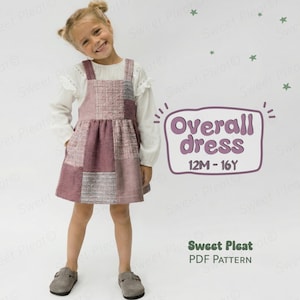 Overall Dress Pattern For Girls, Quilted Pinafore Dress Sewing Pattern For Kids, Patchwork Dungarees Dress PDF Sewing Pattern For Children