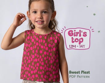 Girl's Top Sewing Pattern For Kids Tank Top Pattern For Children Summer Shirt Pattern For Toddlers