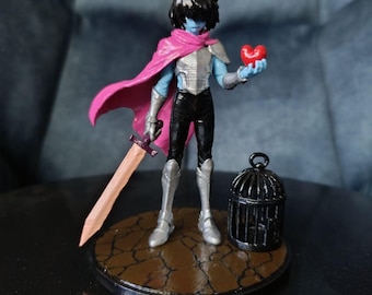 Kris Deltarune Figure, Dark World Kris with SOUL and Cage, Handmade 3D Printed Painted Figurine