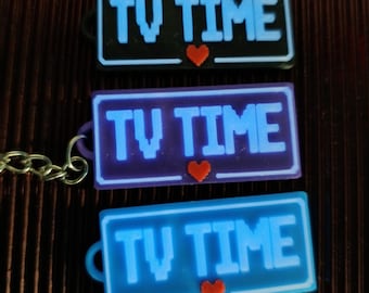 TV Time Keychain – Deltarune Fan Art Glow in the Dark, Gamer Gift, Valentine’s Day Gift, Handmade 3D Printed Charm