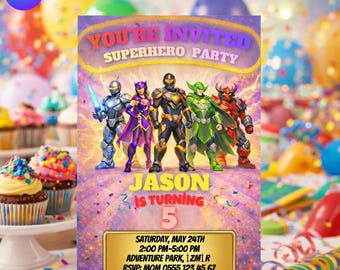 Superhero Birthday Invitation,Superhero Party Invite,Kids Superhero Invitation,Editable Canva Template, Boy Birthday Invite,Digital Download