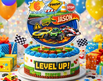 Personalized Racing Cars Cake Topper, Monster Truck Birthday Party