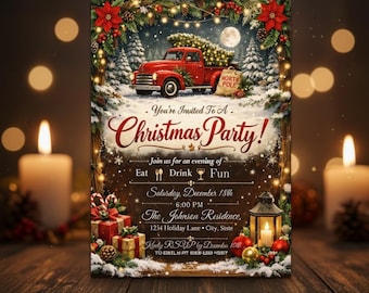 Christmas Party Invitation Template, Holiday Party Invite, Editable Christmas Invitation, Digital Download, Printable Xmas Invite