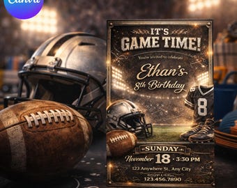 Printable American Football Birthday Invitation for Boys,Editable Sports Invitation Template,Game On Birthday Football Birthday Party Invite