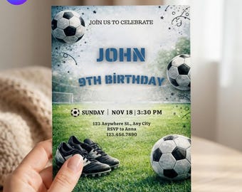 Soccer Birthday Invitation, Editable Sports Party Template (Digital Download, Canva Template)