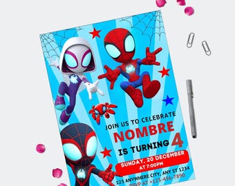 Spidey Birthday Invitation, Spidey and Friends Party Invite, Editable Instant Canva Download