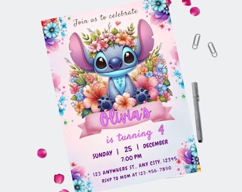 Editable Stitch Birthday Invitation, Editable & Printable Template, Cute Stitch Party Invite, Canva Template, Instant Download