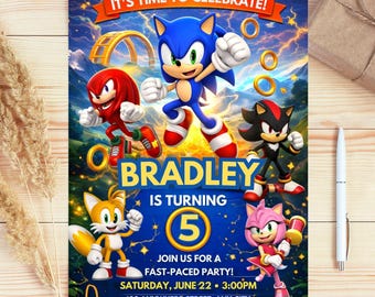 Editable Sonic Birthday Invitation Template, Sonic The Hedgehog Party Invite, Printable Kids Birthday, Sonic 3 Birthday Party Invite,