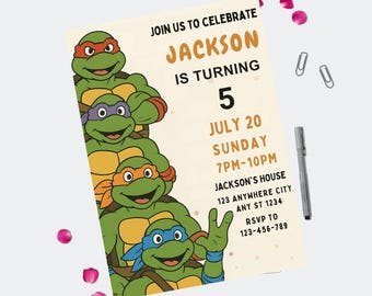Invito di compleanno delle Tartarughe Ninja, invito di karate modificabile, modello Canva