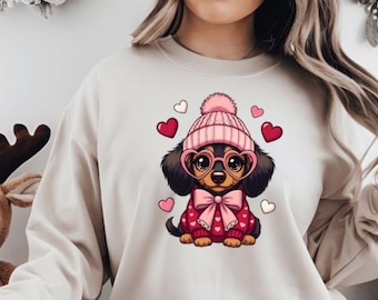 Cute Dachshund Valentine PNG, Sausage Dog Clipart with Heart Glasses for Sublimation, Shirts, Cards & Dog Lover Gifts