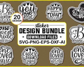 Modern Valentine Sticker Bundle | Printable Love Graphics | Vector SVG