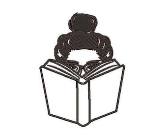 Woman Reading Embroidery Design | Messy Bun Book Lover Machine Embroidery File | Digital Download for Clothes, Bags & Book Covers