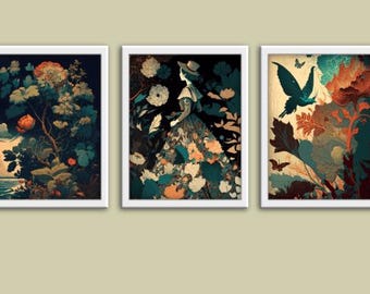 Vintage Floral Art Prints Set | Dark Victorian Boho Decor (Digital Download)