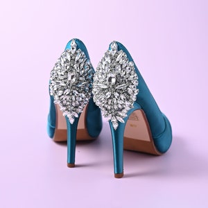 Blue Wedding Shoes, High Heel Shoes, Crystal Heel Wedding Shoes, Bling Bridal Heels, Custom Wedding Shoes, Dark Turquoise Wedding Heels