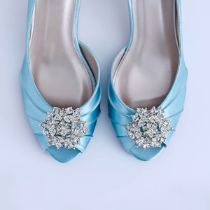 Blue Wedding Shoes, Low Heel Bridal Shoes, Simple Bride Shoes, Blue Shoes for Bride, Custom Bridal Heels, Something Blue Shoes