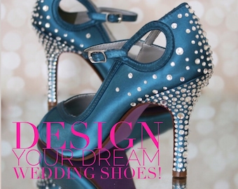 Custom Wedding Shoes, Custom Bridal Shoes, Wedding Shoes, Design Your Own Wedding Shoes, Bridal Heel Design, Bride Shoes, Blue Bridal Heels