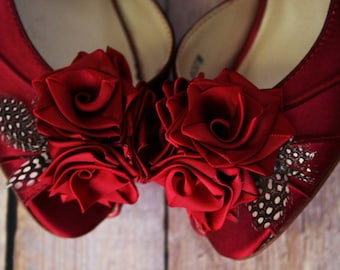 Ruby Red Custom Wedding Shoes, Rouge Bridal Heels, Flower Wedding Heels, Custom Wedding Shoes, Rose Wedding Accessories, Red Bride Shoes