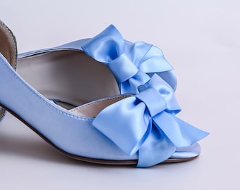 Something Blue Shoes for Bride, Cornflower Blue Wedding Shoes, Blue Bridal Shoes, Block Bridal Heels, Bow Wedding Shoes,  Blue Shoes