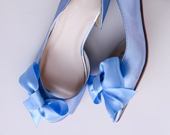 Bow Wedding Shoes, Cornflower Blue Wedding Shoes, Blue Bridal Shoes, Block Bridal Heels, Something Blue Shoes for Bride, Blue Shoes
