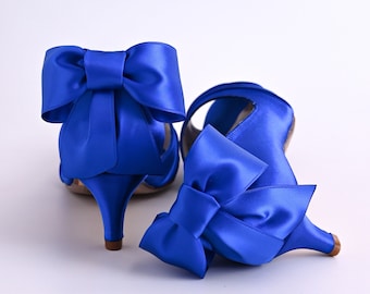 Royal Blue Wedding Shoes, Blue Bridal Shoes, Bow Wedding Heels, Something Blue Wedding Shoes, Bow Bridals Heels, Custom Wedding Shoes