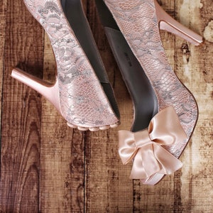Blush Wedding Shoes, Wedding Shoes, Custom Wedding Shoes, Blush Wedding, Lace Wedding Heels, Bow Wedding Shoes, Lace Bridal Shoes