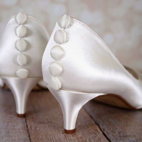 Wedding Shoes, Ivory Wedding Shoes, Kitten Heels, Peep Toes, Bridal Shoes, Ivory Bridal Heels, Satin Button Shoes, Custom Wedding Shoes