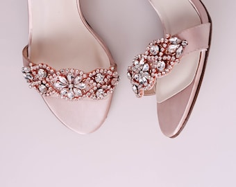 Custom Wedding Shoes, Rose Gold Bridal Shoes, Blush Wedding Sandals, Light Pink Bridal Heels, Bling Bridal Shoes, Pink Shoes for Bride
