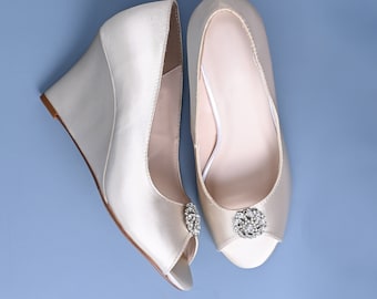 Ivory Bridal Shoes, Wedge Wedding Shoes, Vintage Bridal Wedges, Custom Wedding Shoes, Simple Wedding Wedges, Ivory Bride Shoes