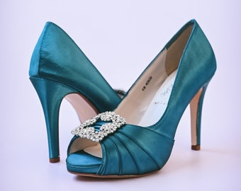 Blue Wedding Shoes, Custom Bridal Shoes, Teal Wedding Shoes, Bridal Heels, Simple Shoes for Bride, Turquoise Wedding Heels