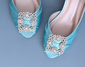 Something Blue Wedding Shoes, Simple Bridal Heels, Light Blue Bridal Shoes, Blue Wedding Shoes, Blue Wedding Heels, Custom Wedding Shoe