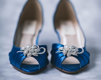 Blue Bridal Heels, Royal Blue Wedding Shoes, Simple Wedding Shoes for Bride, Crystal Bridal Shoes, Custom Wedding Shoes, Blue Bride Shoes