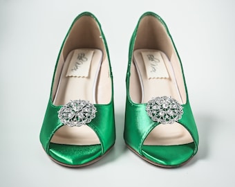 Green Wedding Shoes, Green Wedges, Emerald Green Bridal Wedges, Vintage Wedding Shoes, Emerald Shoes for Bride, Green Bride Shoes