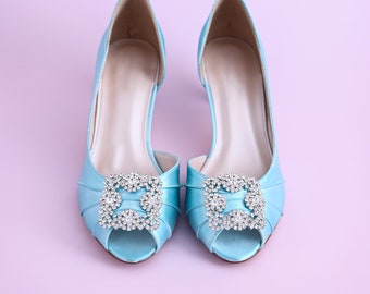 Simple Bridal Heels, Light Blue Bridal Shoes, Blue Wedding Shoes, Blue Wedding Heels, Something Blue Wedding Shoes, Custom Wedding Shoe