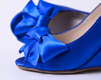 Wedding Shoes, Blue Wedding Shoes, Blue Wedge Shoes, Something Blue, Something Blue Shoes, Wedge Wedding Shoes, Wedding Shoes Blue, Peep Toe