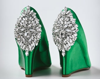 Green Bridal Heels, Wedge Bridal Shoes, Wedding Wedges, Green Wedding Shoes, Green Bridal Wedges, Green Shoes for Bride, Simple Wedge Heels