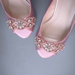 Blush Wedge Shoes, Light Pink Wedge Wedding Heels, Blush Bridal Heels, Rose Gold Crystal Wedding Shoes, Bling Bridal Wedding Shoes,