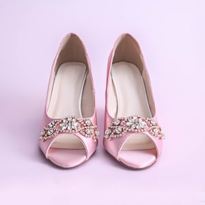 Blush Bridal Heels, Blush Wedge Shoes, Rose Gold Crystal Wedding Shoes, Bling Bridal Wedding Shoes, Light Pink Wedge Wedding Heels