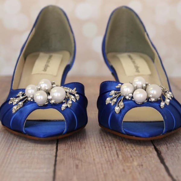 Scarpe da sposa blu, Qualcosa di blu, Scarpe qualcosa di blu, Tacchi da gattino, Scarpe da sposa con tacco basso, Scarpe da sposa semplici, Matrimonio personalizzato, Blu