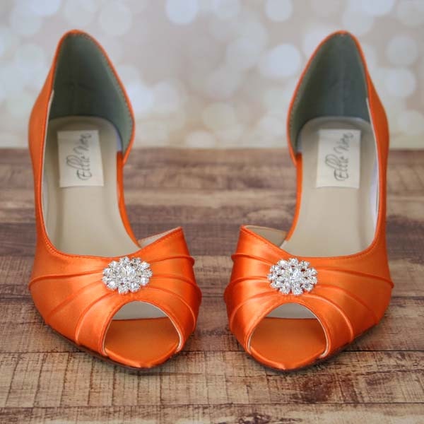Orange Wedding Shoes for Bride, Bridesmaid Shoes, Dyeable Shoes, Low Heel Bride Shoes, Orange Bridal Shoes, Custom Wedding Shoes