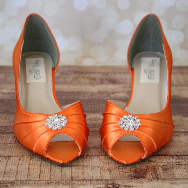 Burnt Orange Mary Jane Peep Toe Wedding Shoes with Rhinestone and Pearl  Flower Adornment | Wedding shoes, Peep toe wedding shoes, Custom wedding  shoes