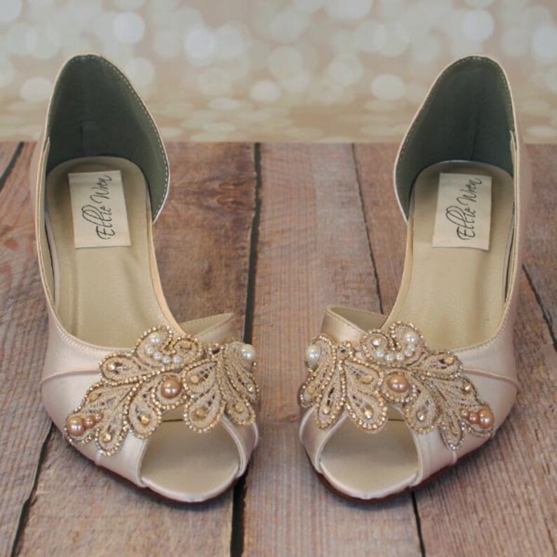 champagne wedding shoes low heel
