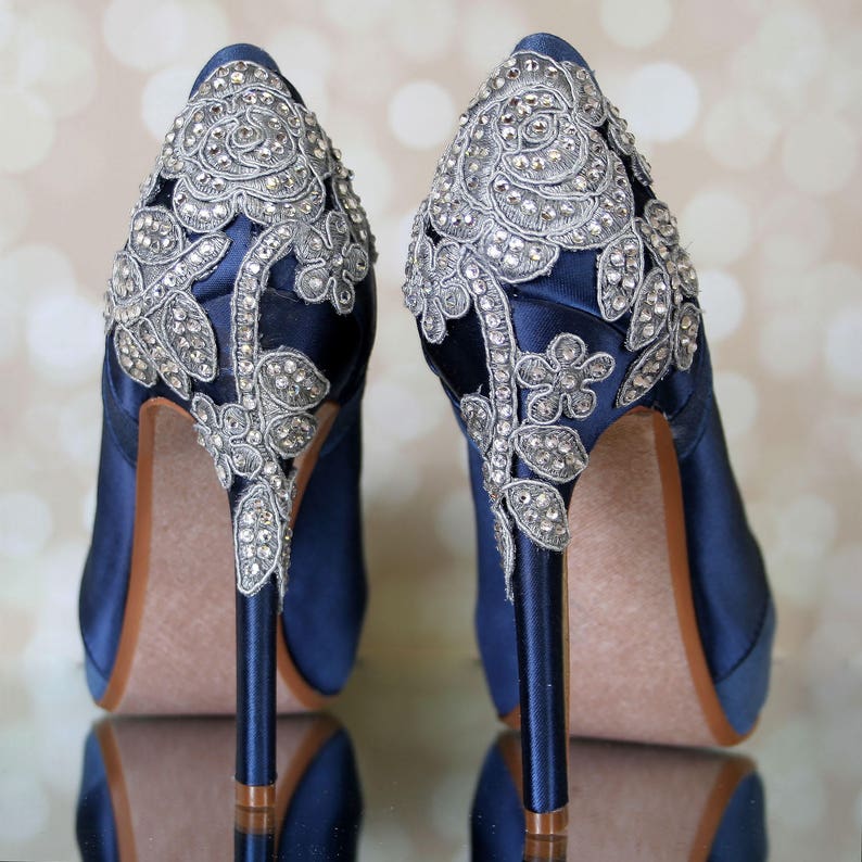 CUSTOM CONSULTATION: Navy Blue Wedding Shoes Crystal Heel - Etsy