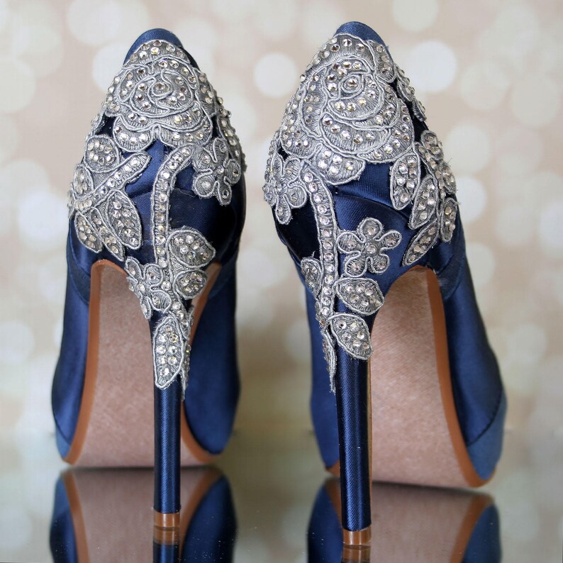 CUSTOM CONSULTATION Navy Blue Wedding Shoes Crystal Heel Etsy